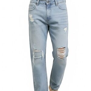 Wrangler Men's 34x30 Light Wash Distressed Straight Fit Jeans Workwear Denim